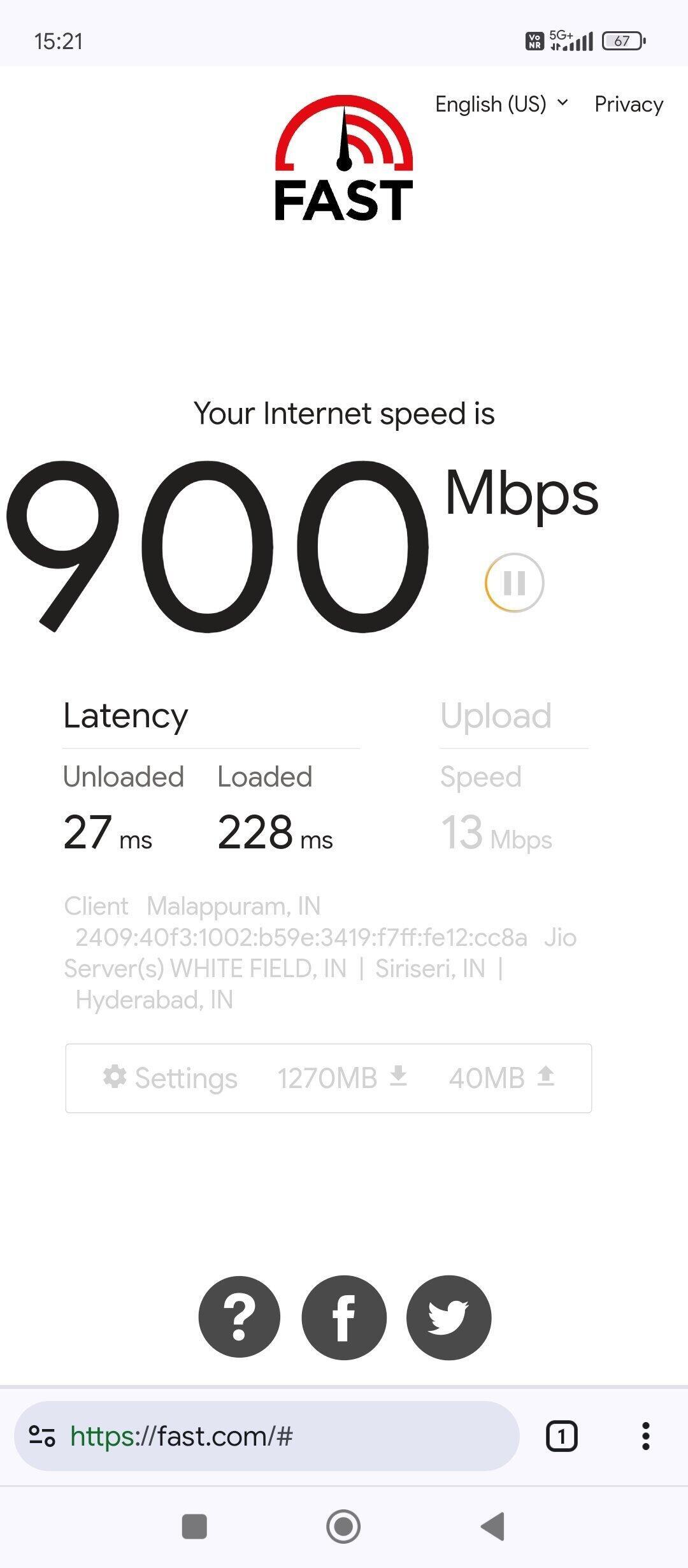 900 mbps downlink on 5G: fast.com